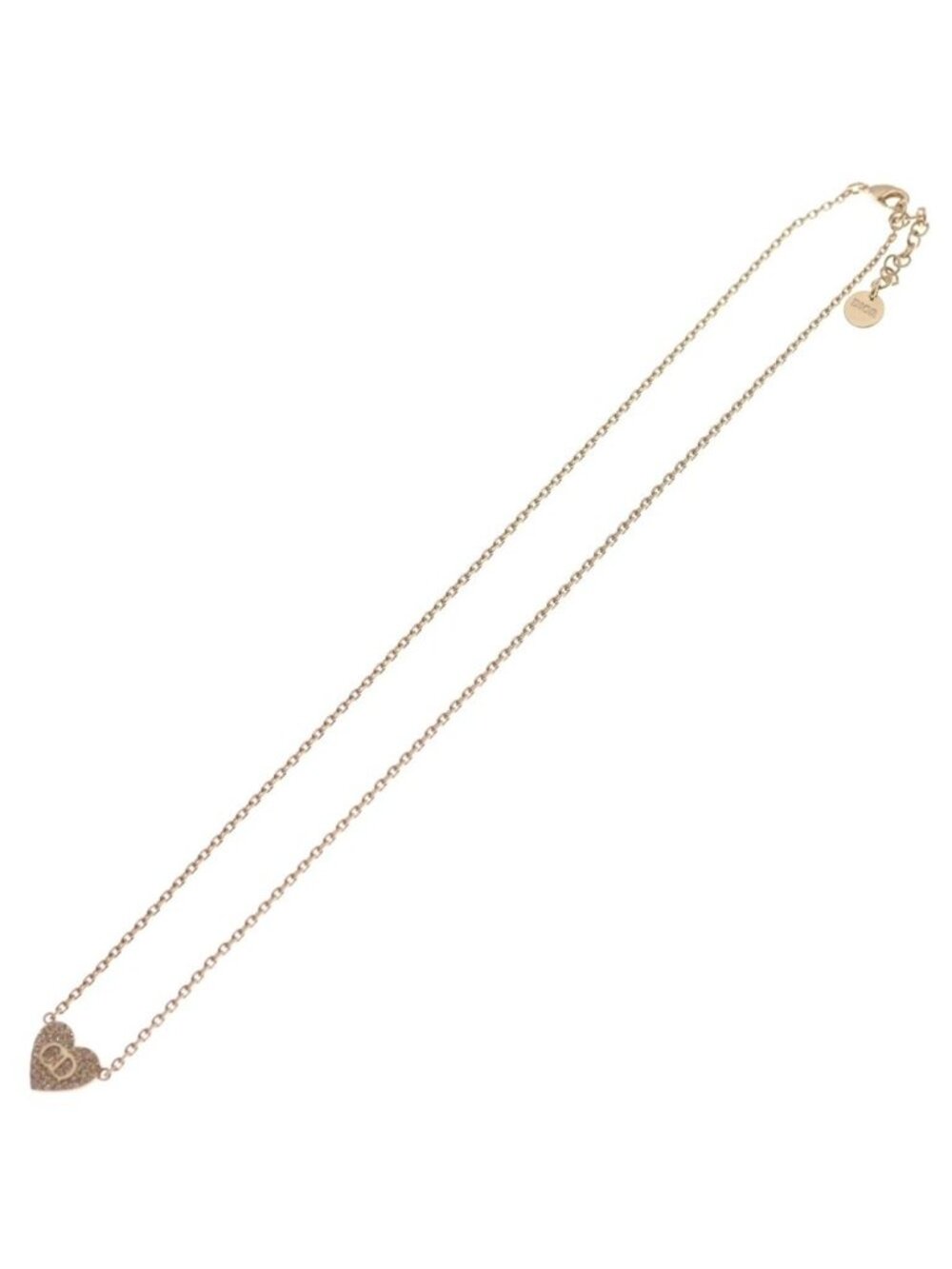 Dior CD Logo Line Stone Heart Necklace Pendant Chain Pink Gold - Picture 2 of 6